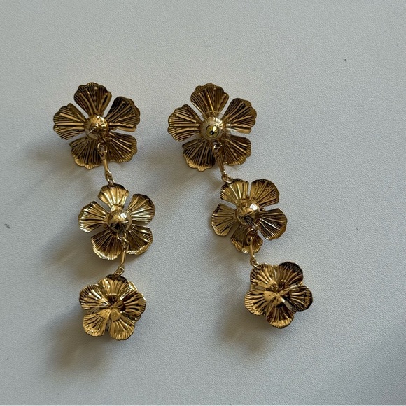 Gold Floral Drop Earrings - Picture 4 of 5